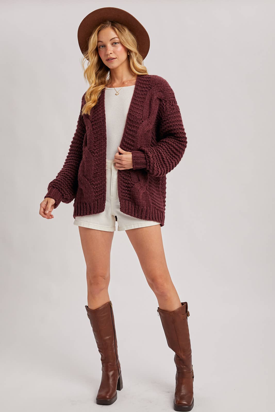 Merlot Cable Knit Cardigan