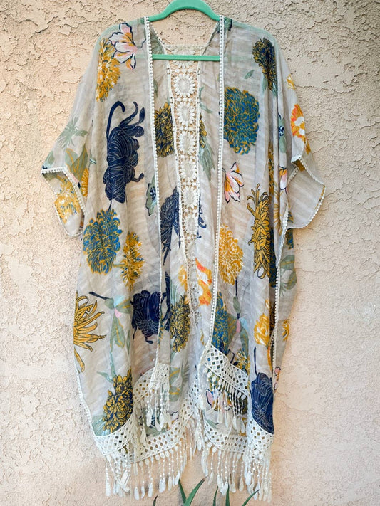 Floral Print Lace Kimono
