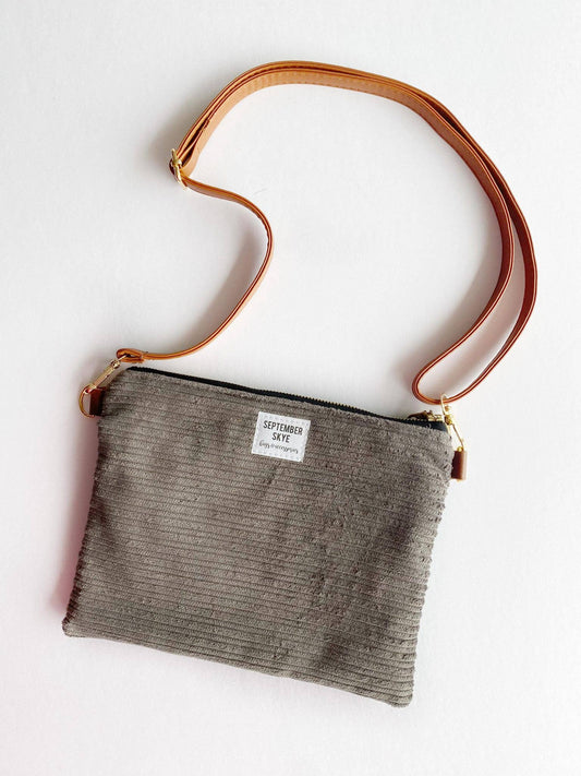 Small crossbody bag in light gray corduroy