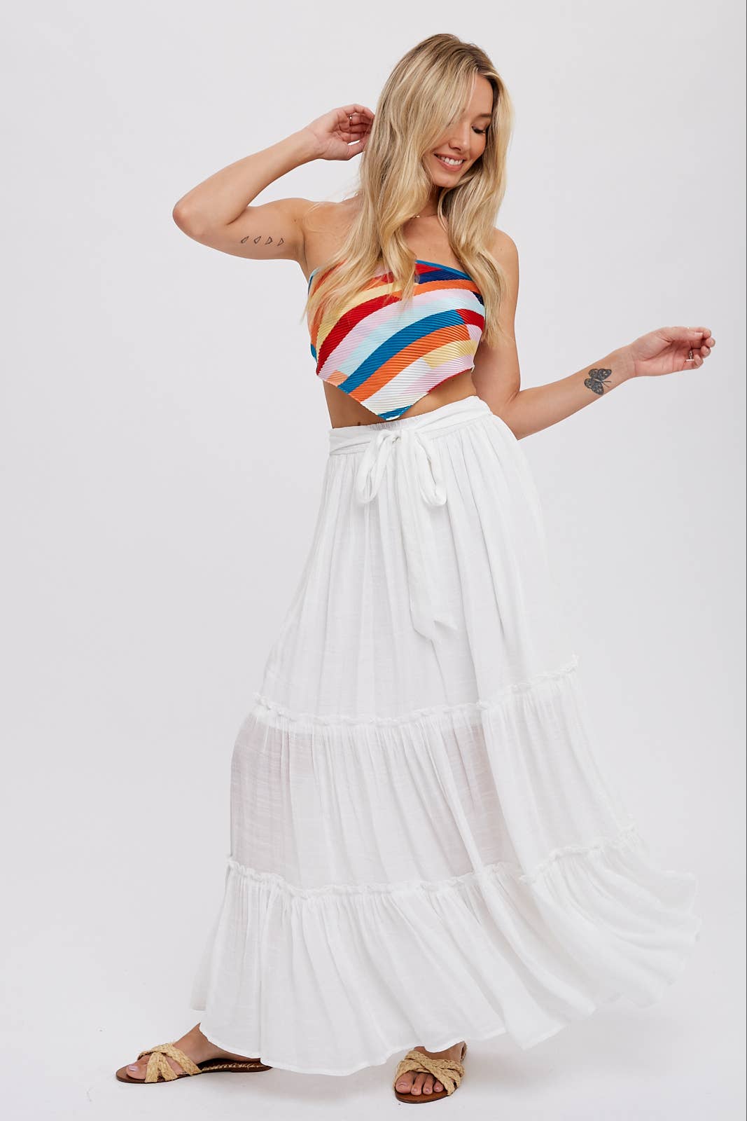 Tiered Ruffle Flowy Maxi Skirt