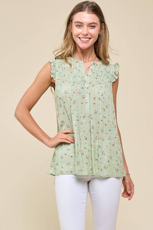 Shirred Ditsy Top