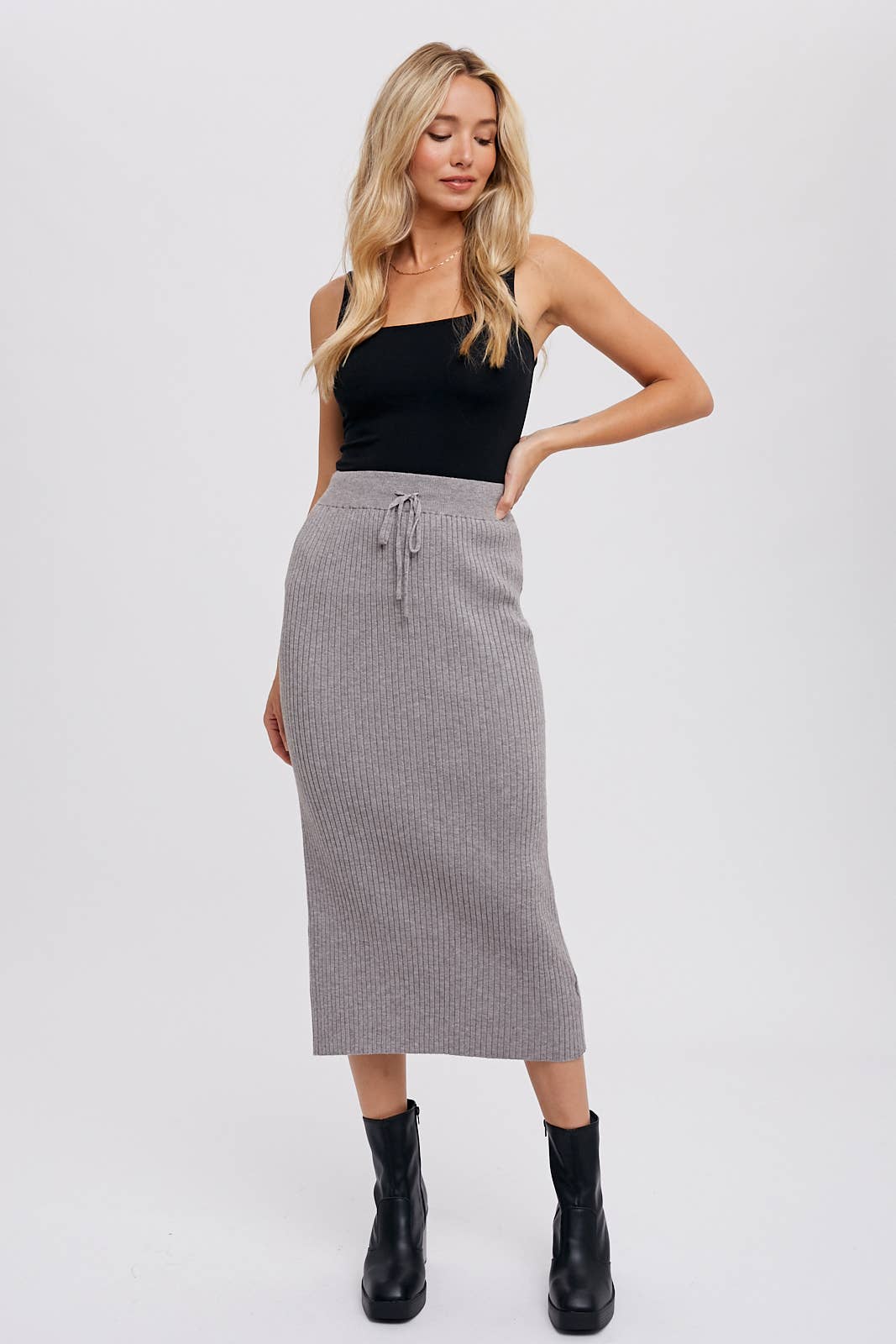 Ribbed Knit Midi Skirt