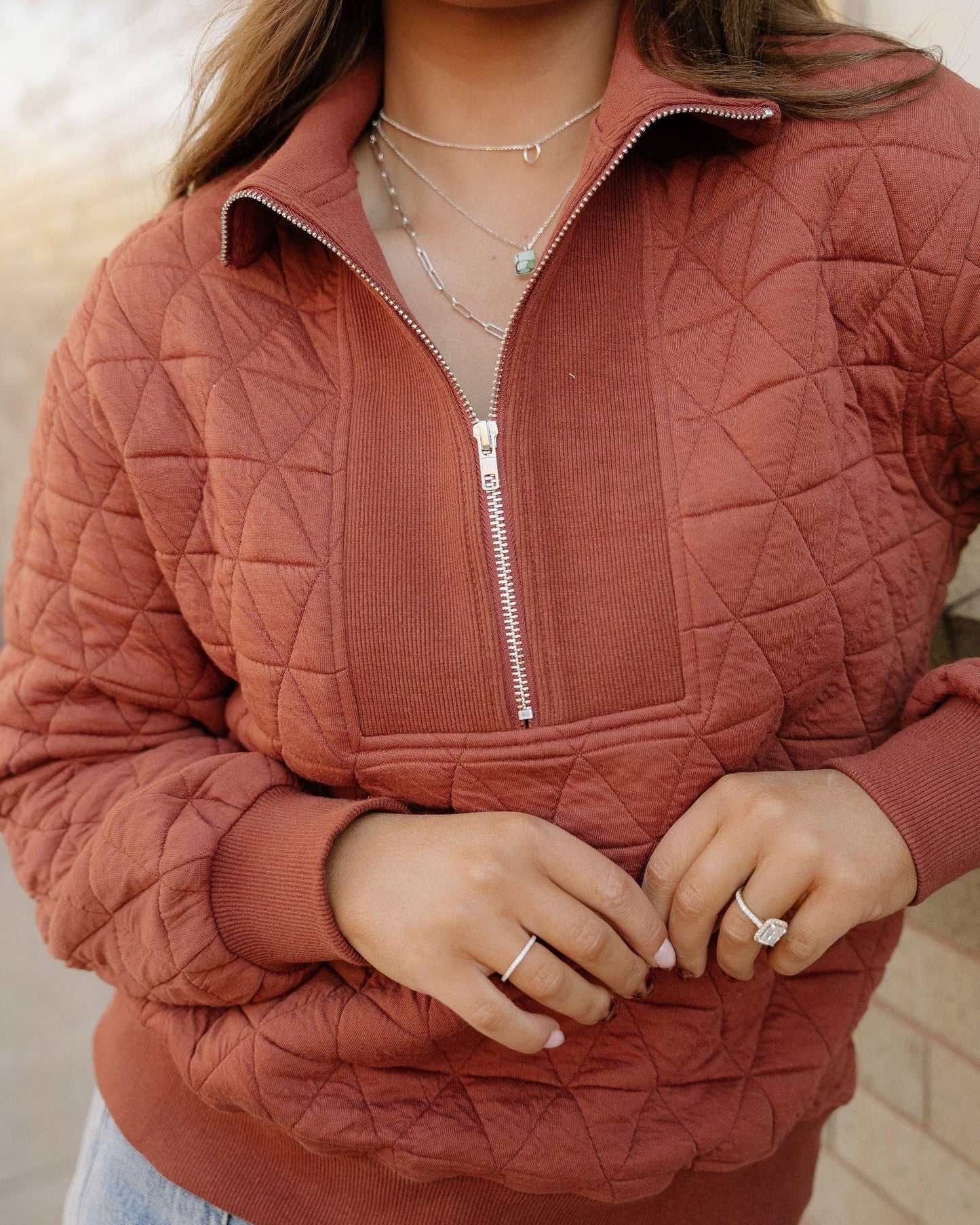 Quilted Pullover Sweatshirt