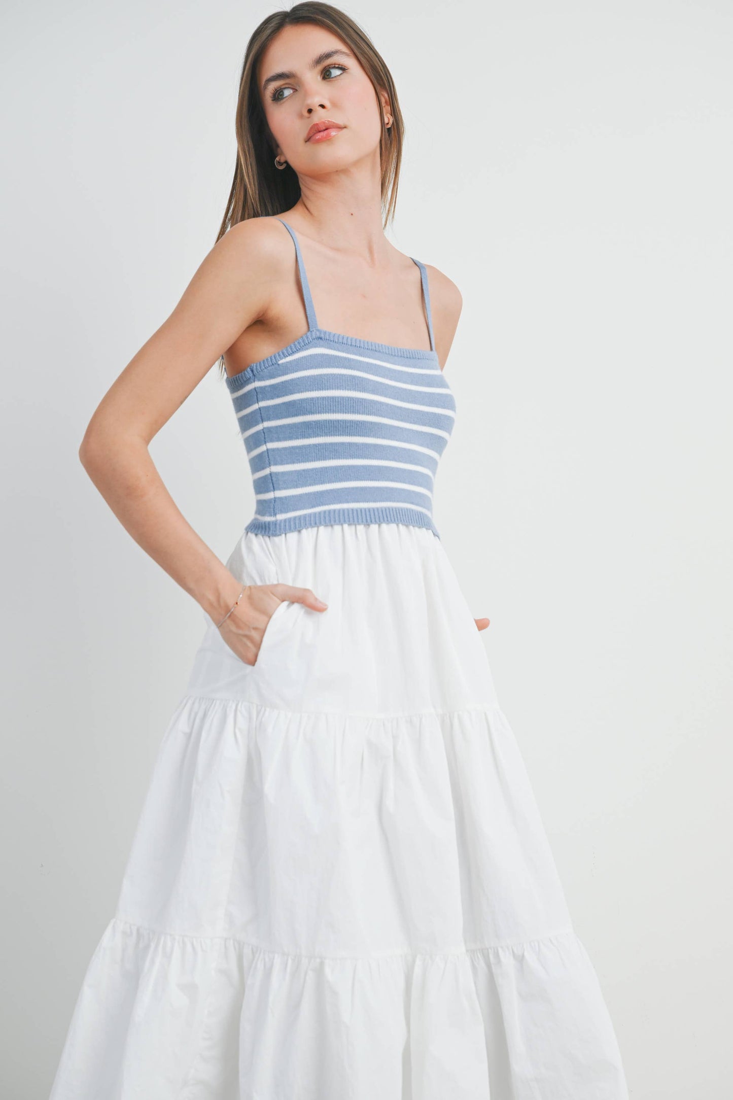 Striped Knit Top Tiered Maxi Dress
