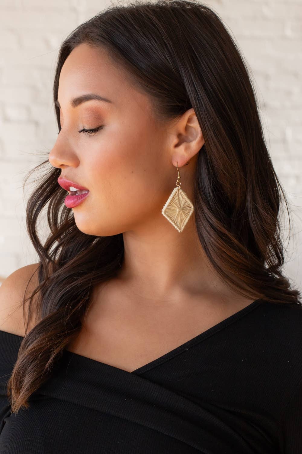 Cream Diamond Woven Earrings