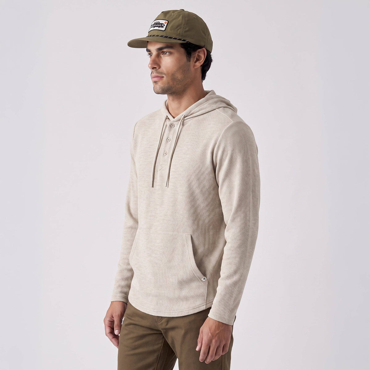 Men's Lichen Stretch Flannel Hooded Henley