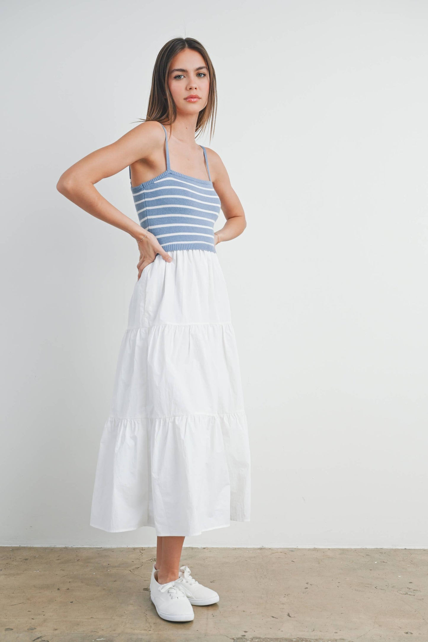 Striped Knit Top Tiered Maxi Dress