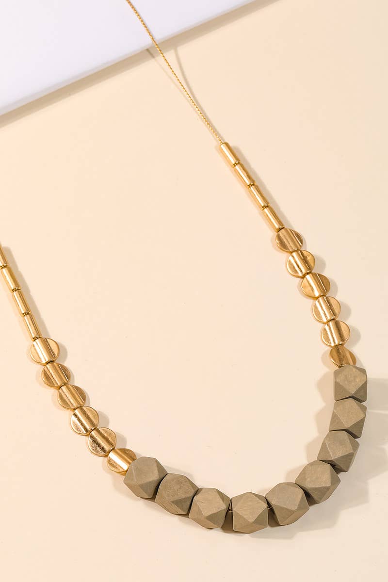 Block Bead Charm Long Necklace