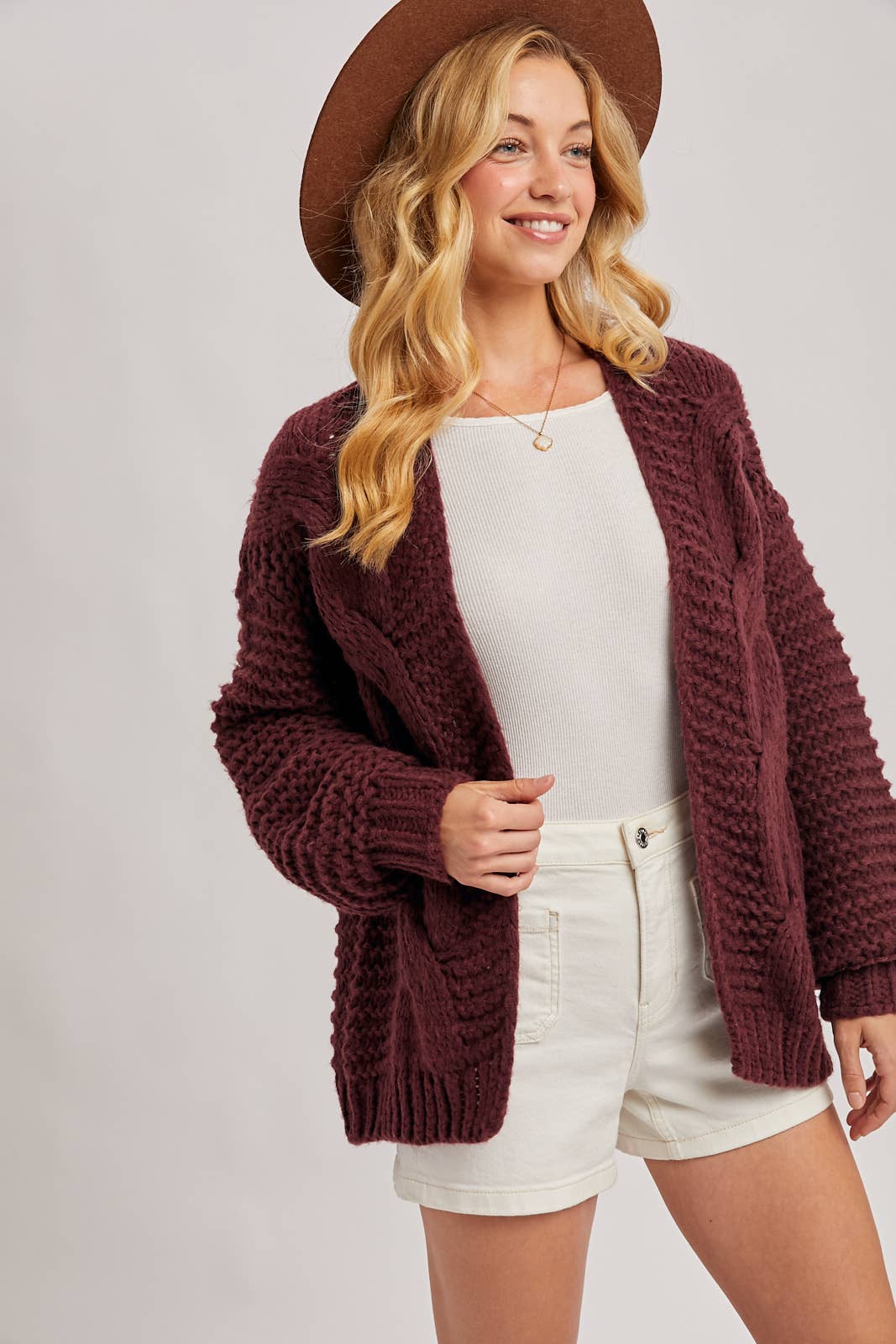 Merlot Cable Knit Cardigan
