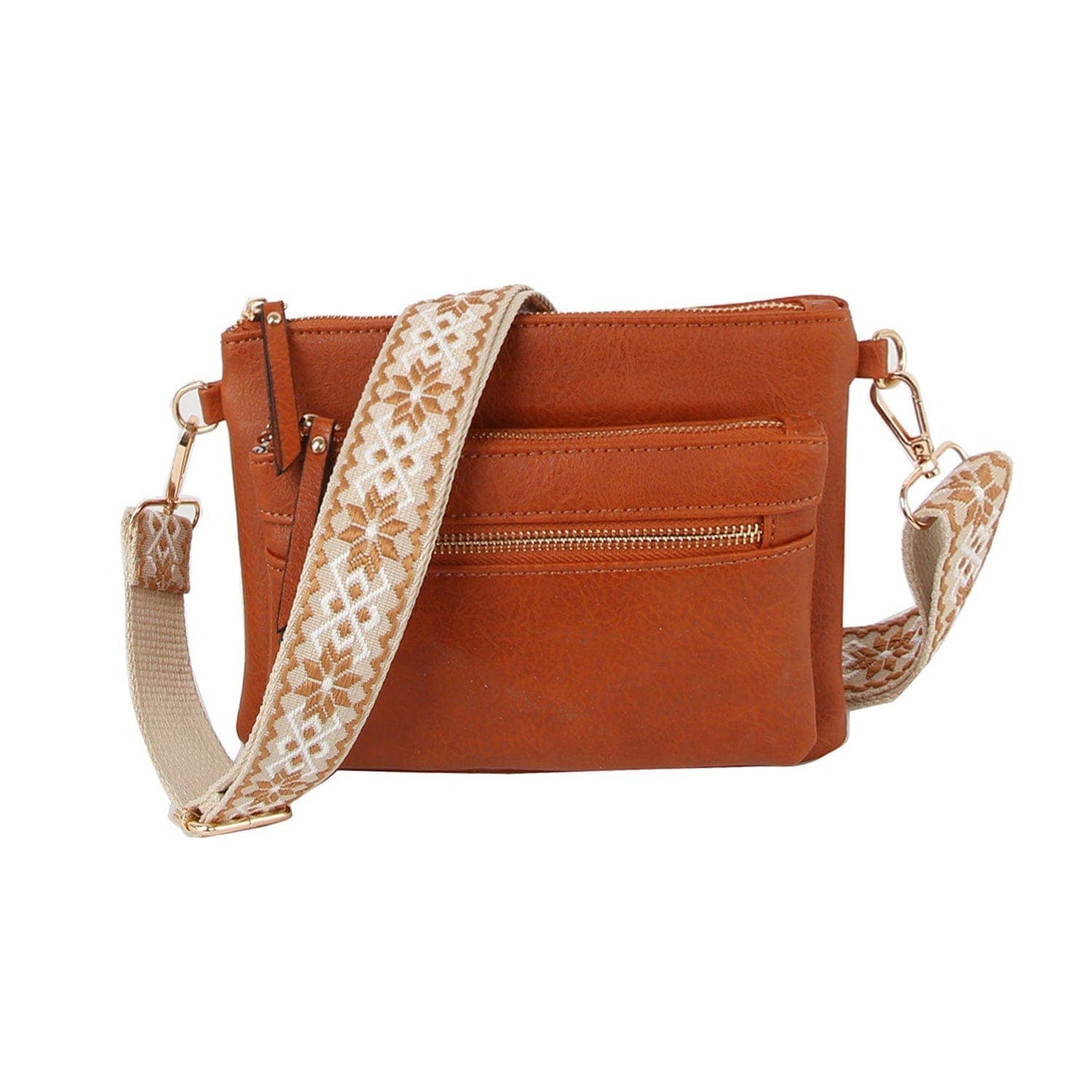 Multi Zip Pocket Women's Crossbody Bag with Guitar Strap
