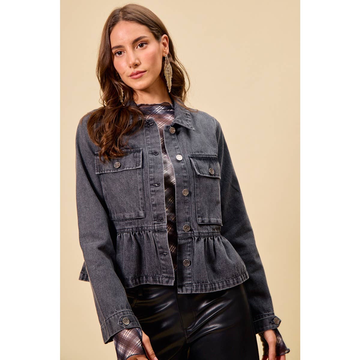 Denim Peplum Button Jacket