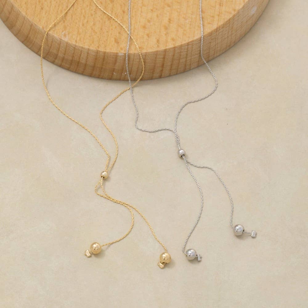 Chain Link Ball Bead Lariat Necklace