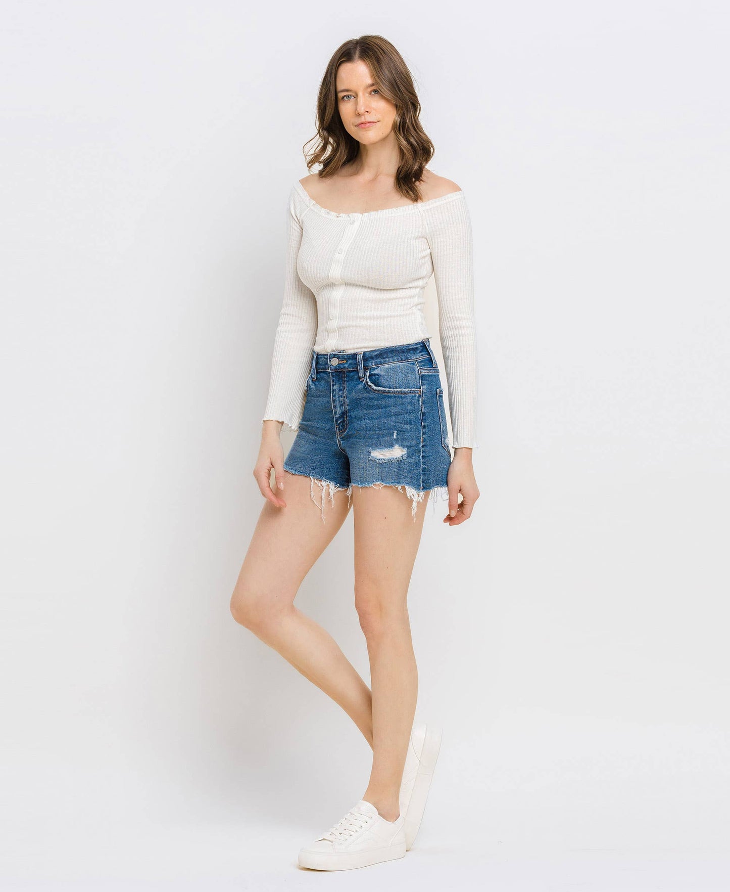 High Rise Distressed Shorts