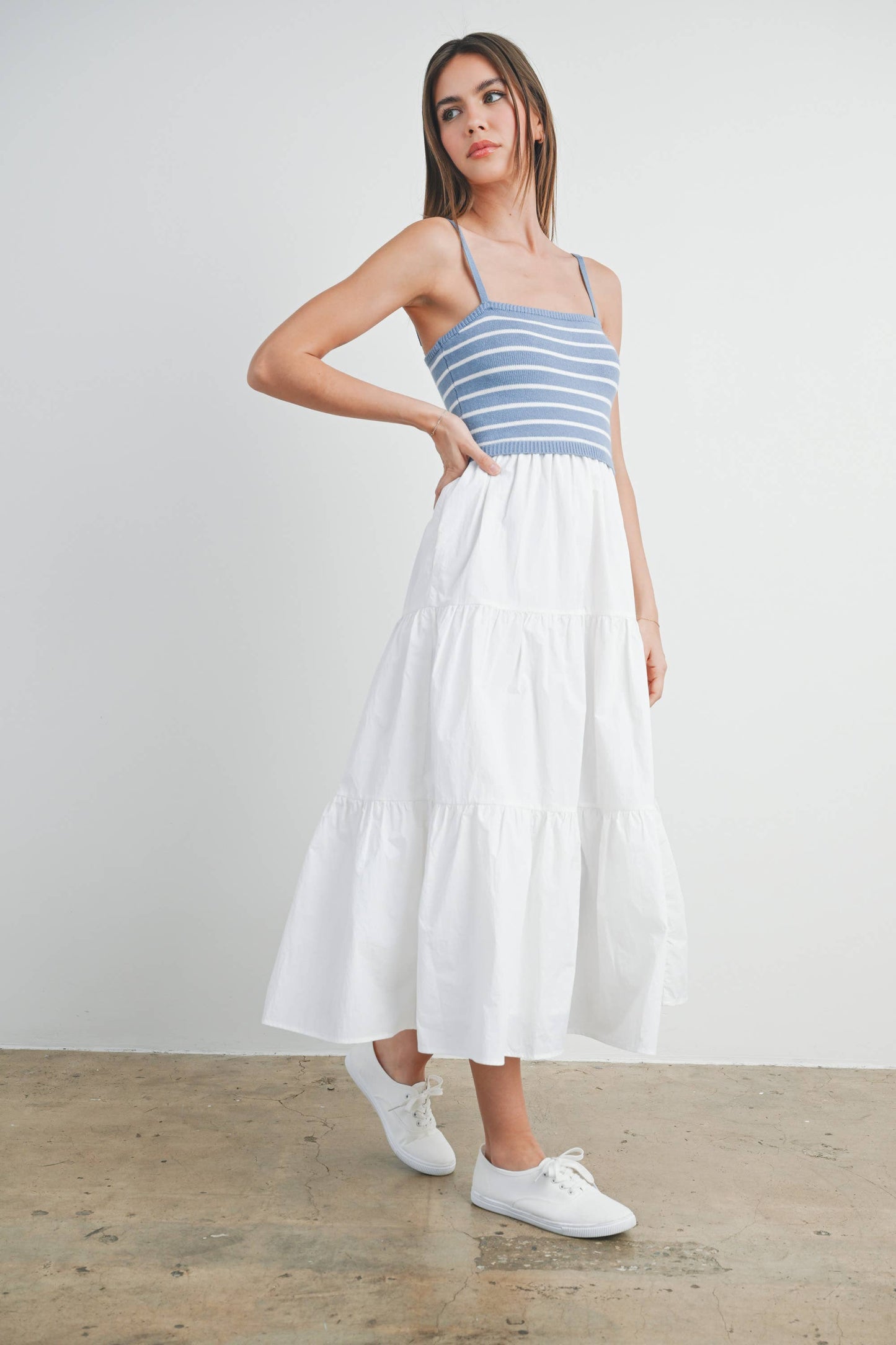 Striped Knit Top Tiered Maxi Dress