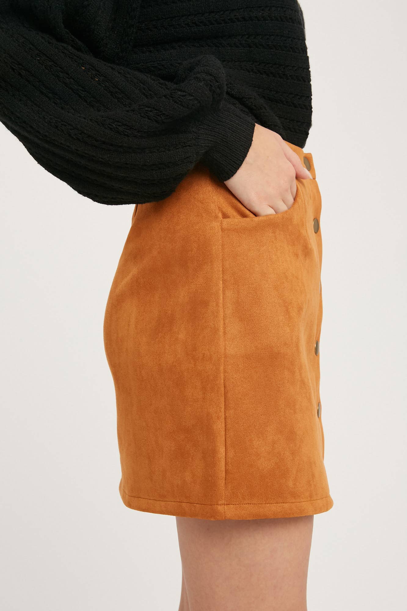 Button-Up Suede Mini Skirt