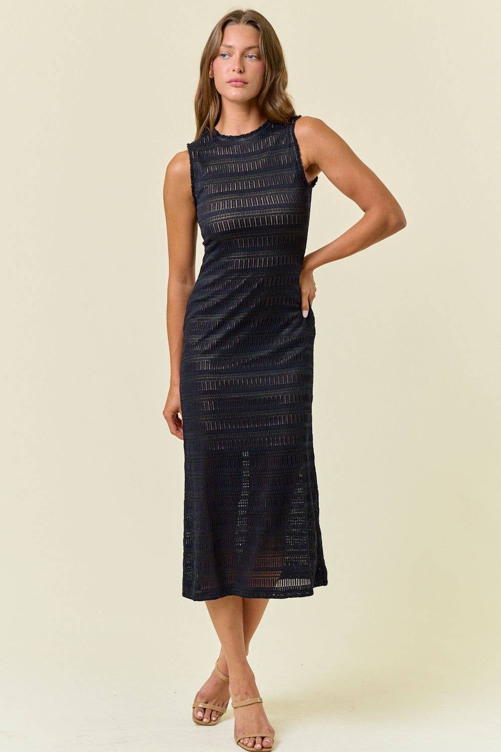 Stripe Lace Midi Dress