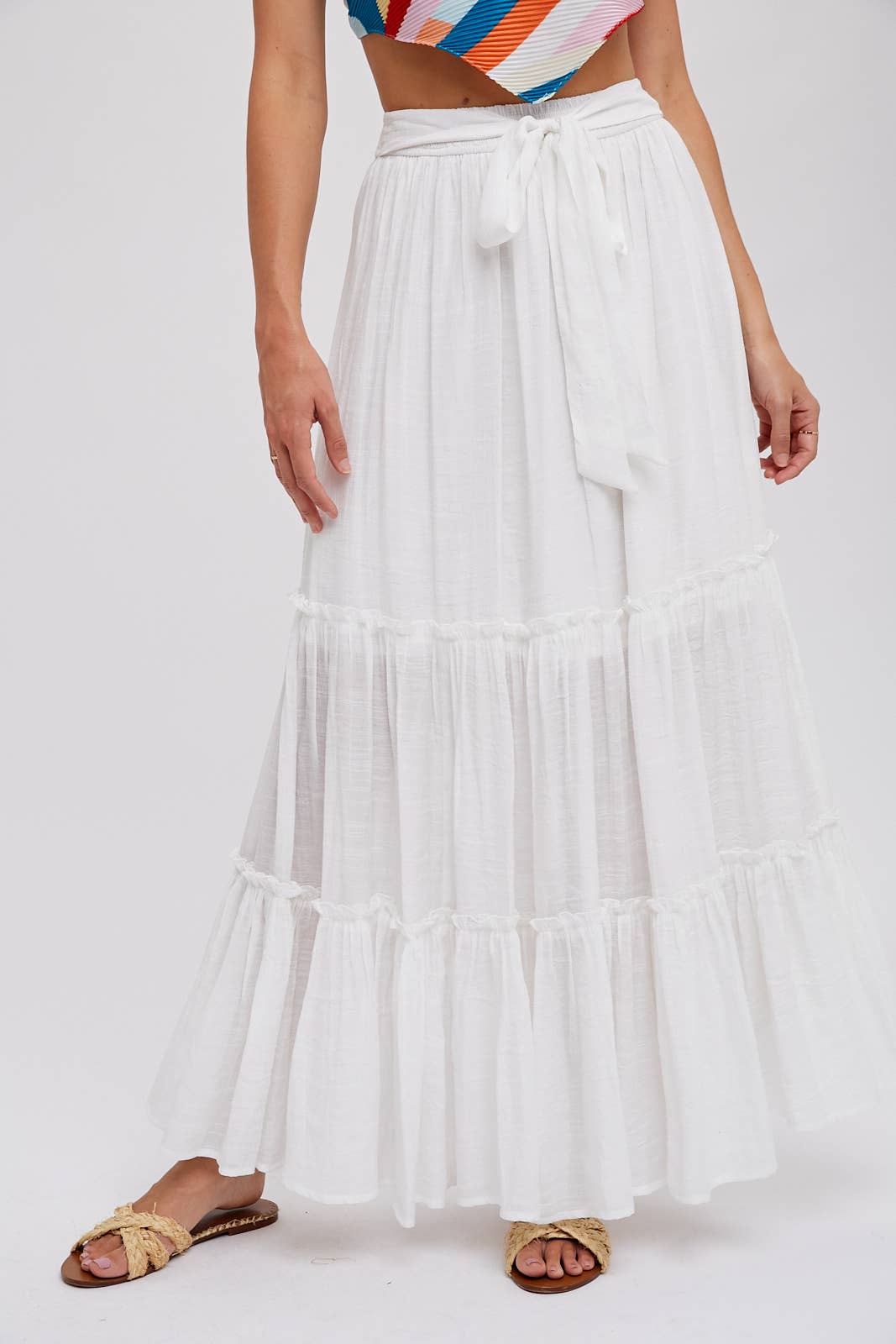 Tiered Ruffle Flowy Maxi Skirt