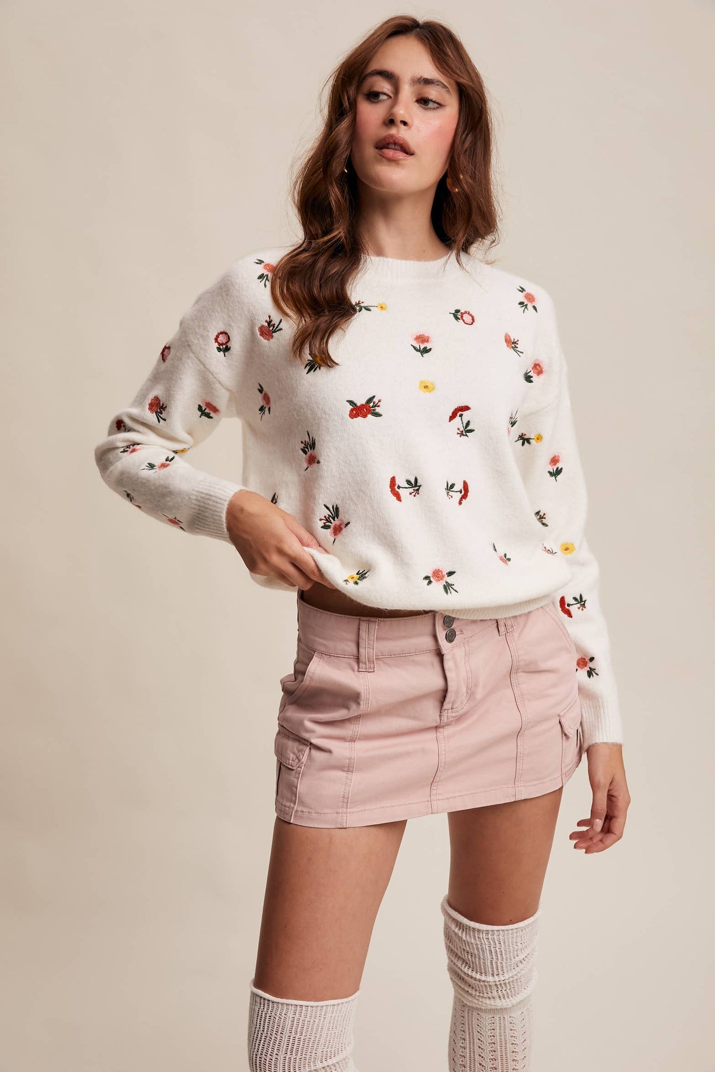 Floral Embroidered Knit Sweater