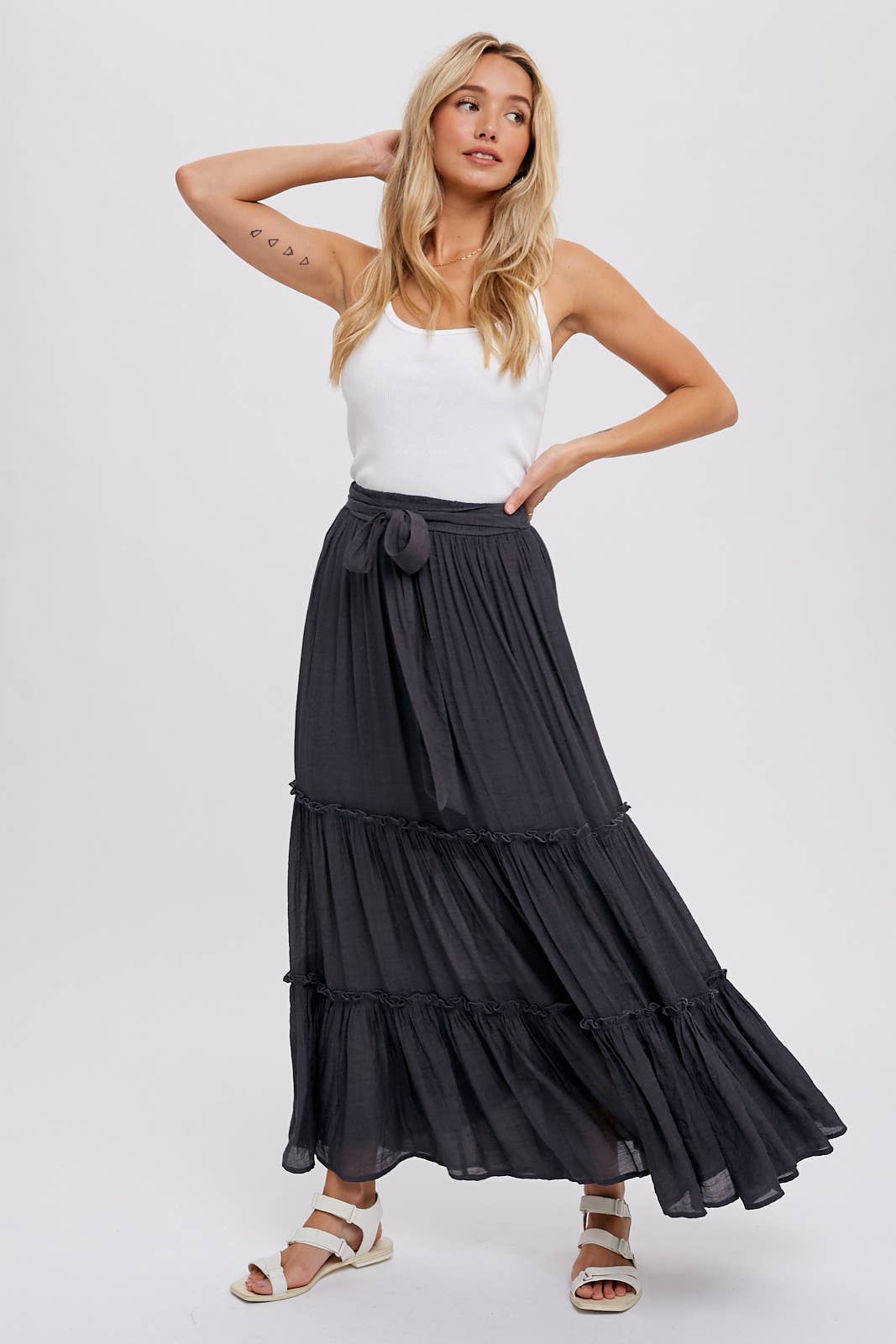 Tiered Ruffle Flowy Maxi Skirt