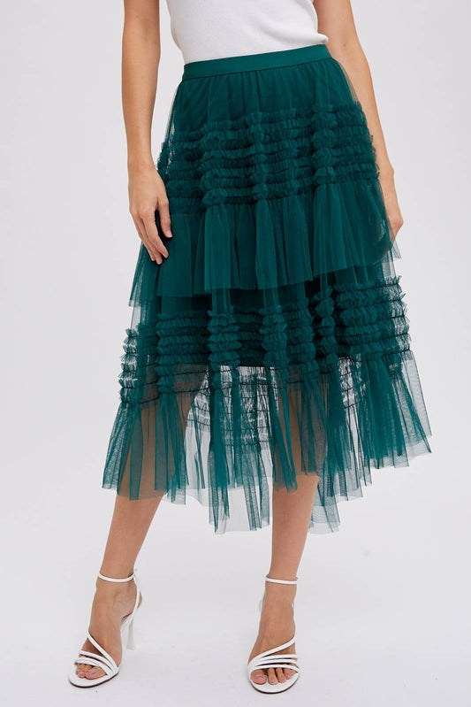 Hi-Lo Frilled Tulle Midi Skirt
