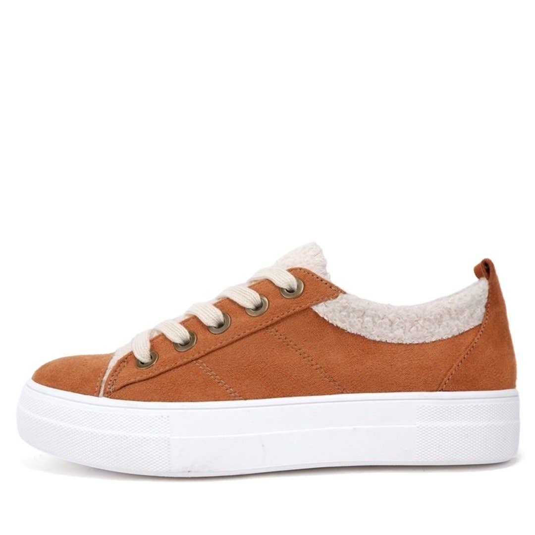 Women Furry Lace Up Low Top Sneakers