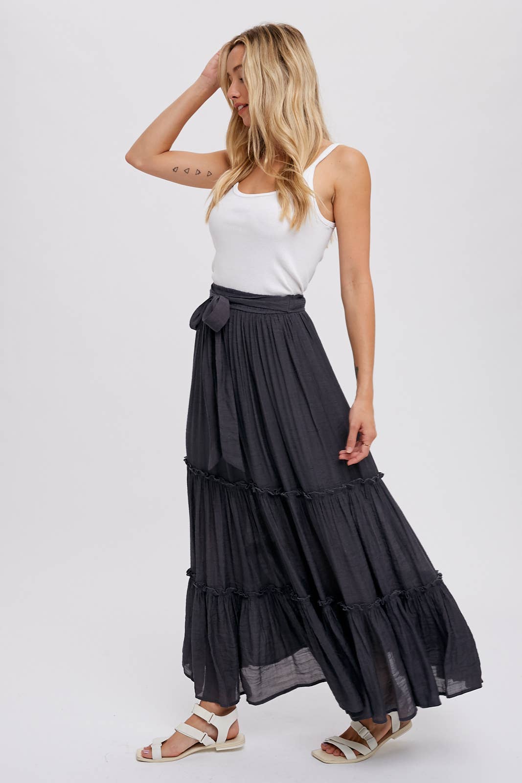 Tiered Ruffle Flowy Maxi Skirt