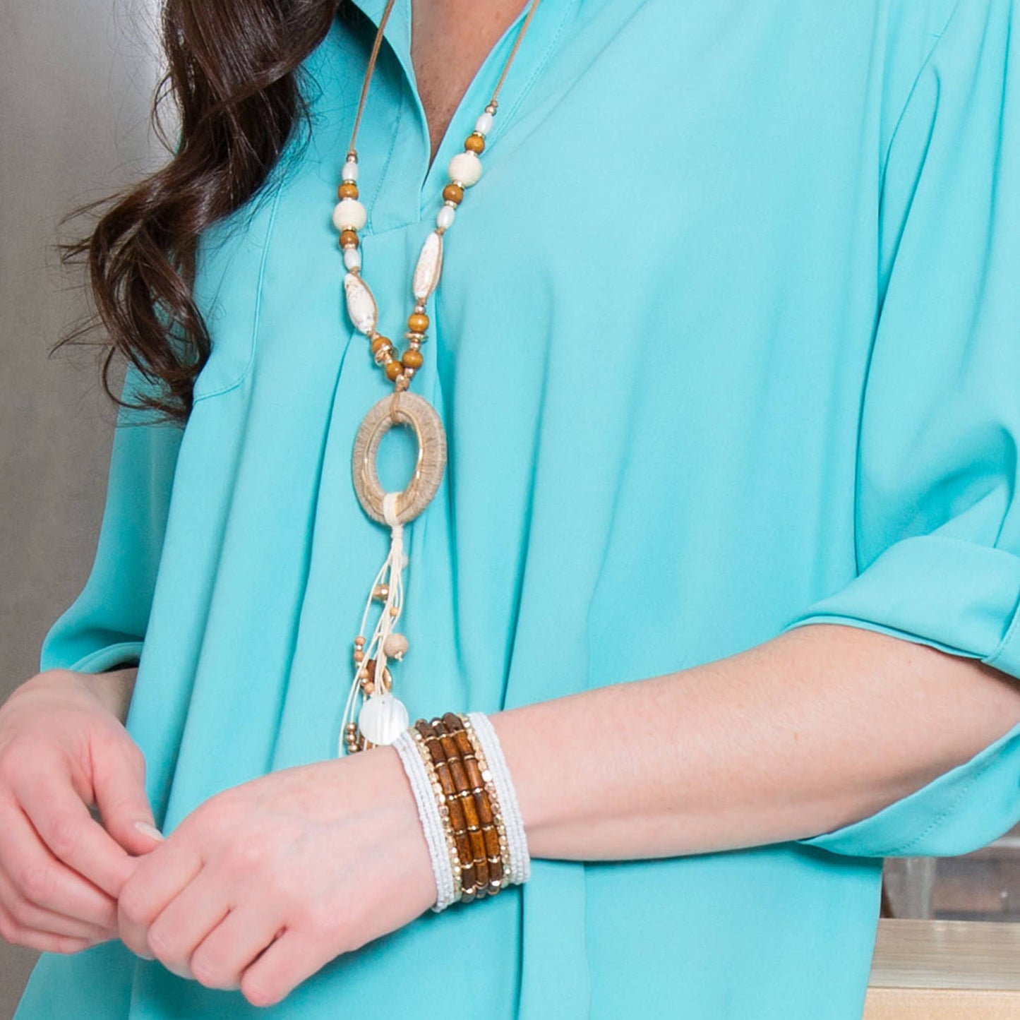 Ellison Wood and Bead Cuff Bracelet