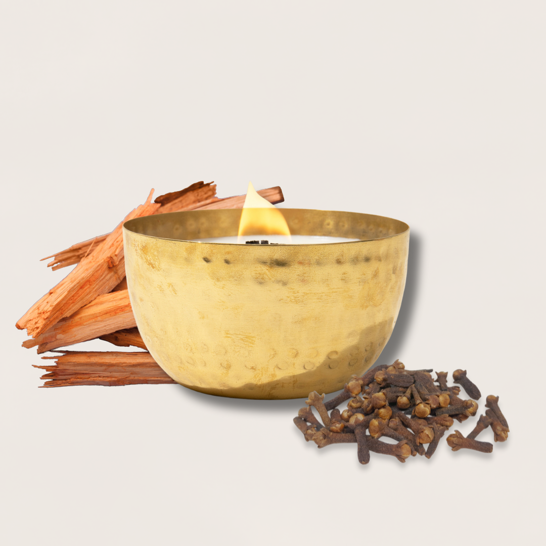 Sandalwood & Cloves-Solid Brass 14oz Pure Soy Candle