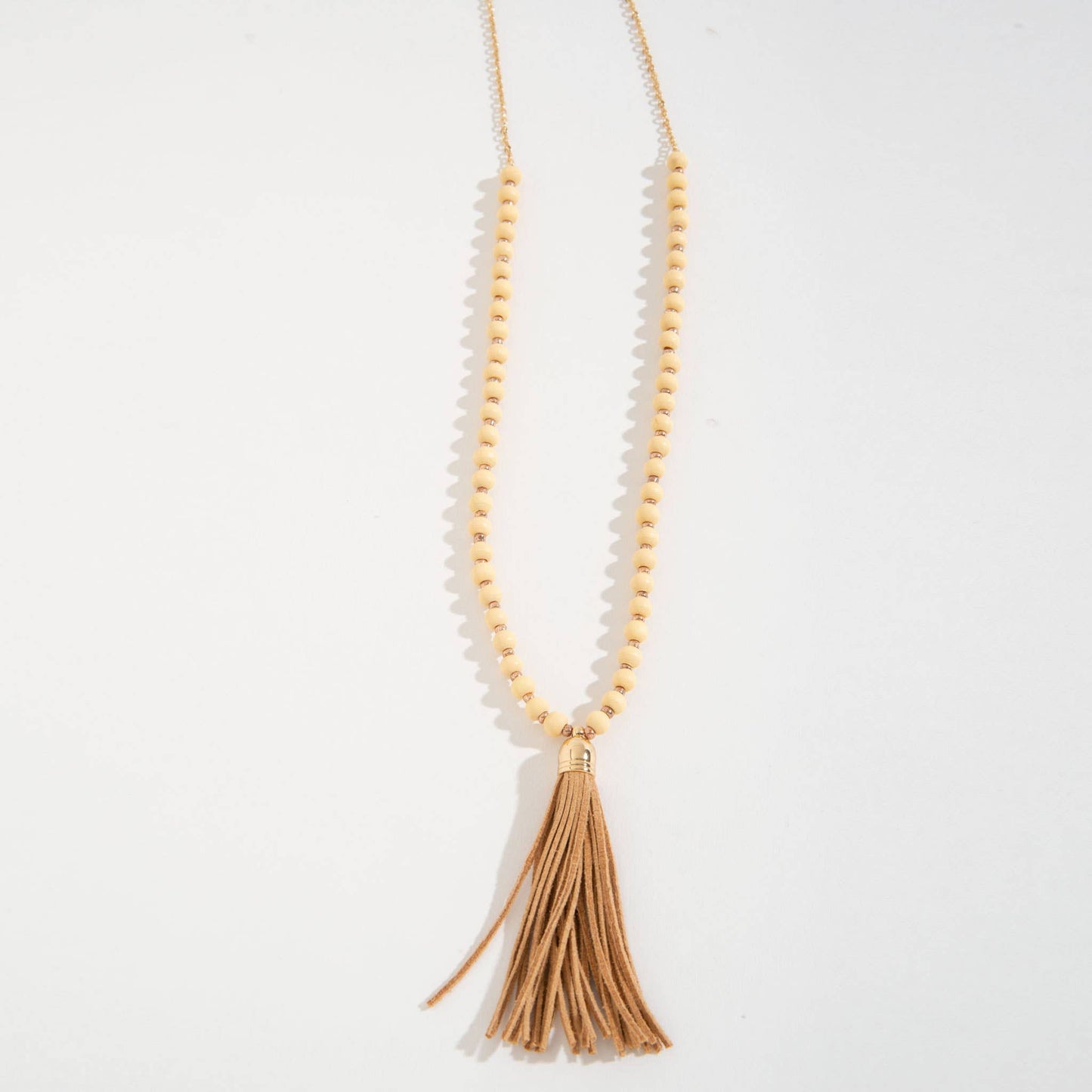 Wood Beaded Tassel Necklace