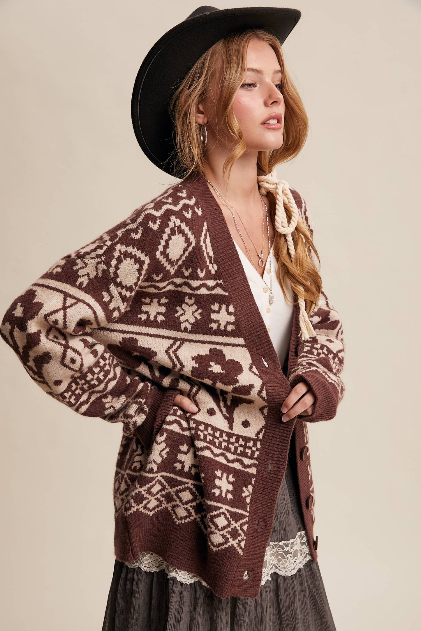 Fair Isle Floral Knit Cardigan