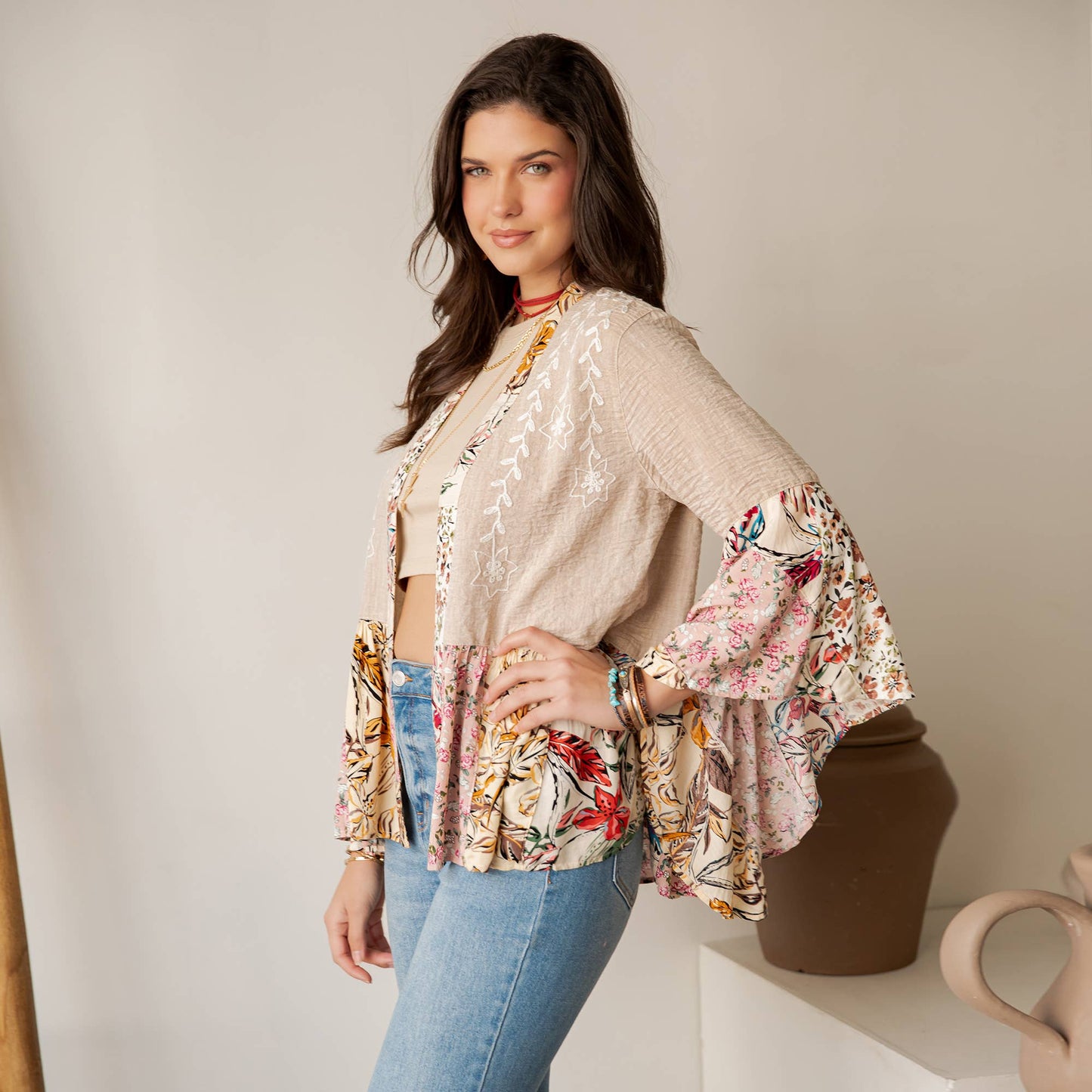 Boho Floral Embroidered Cardigan