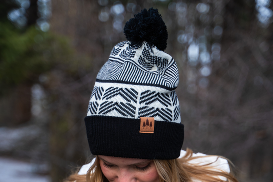 Geometric Pom Beanie - Dark Teal/Black