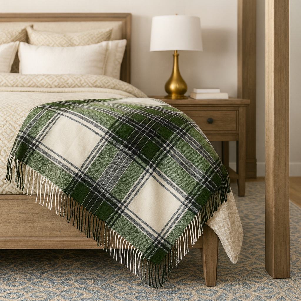 Green Classic Plaid Tassel Trim 50x60 Inch Throw Blanket