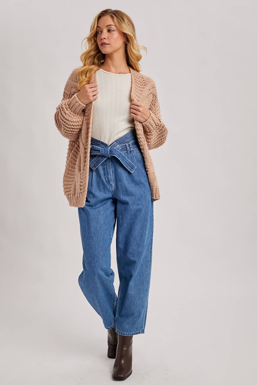 Merlot Cable Knit Cardigan