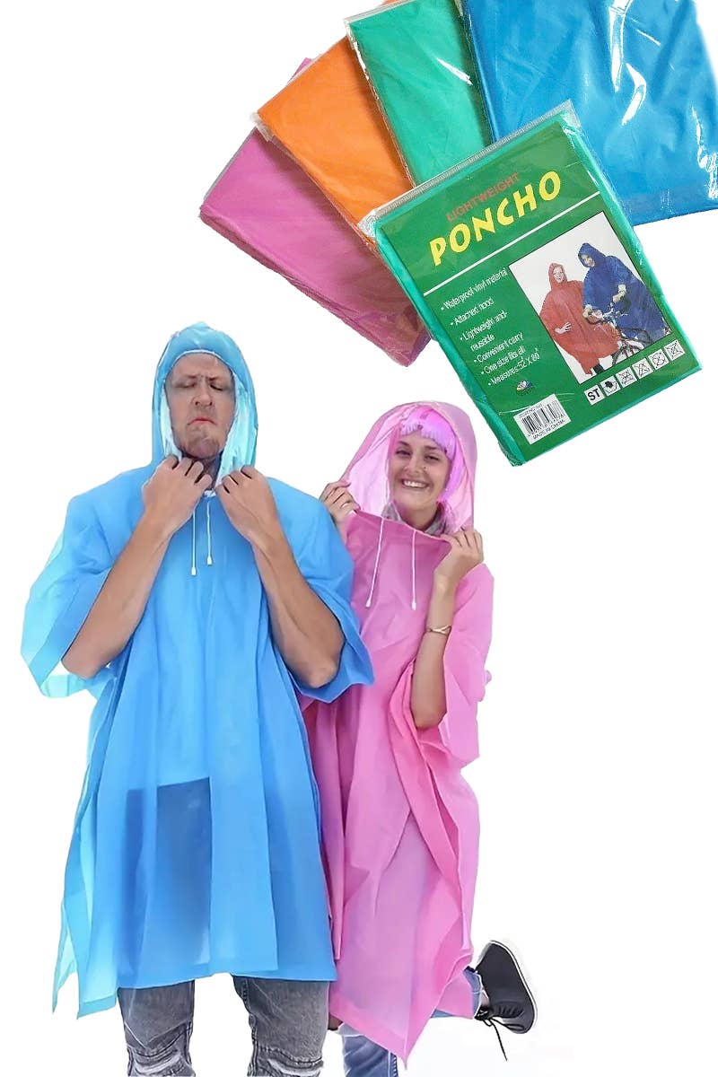 Hooded Pullover Thin Vinyl Rain Poncho - Unisex