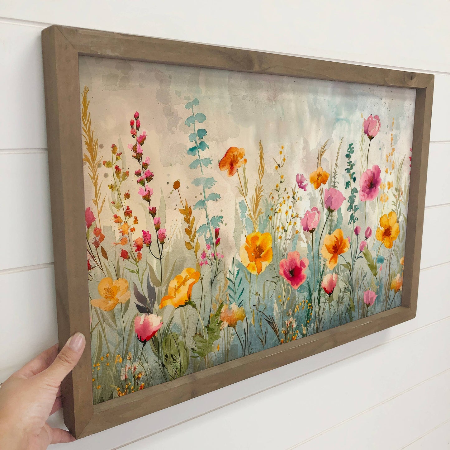 Colorful Wildflowers Wood Framed Art