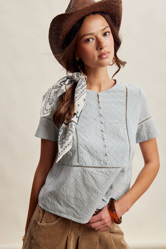 Blue Poppy Eyelet Blouse