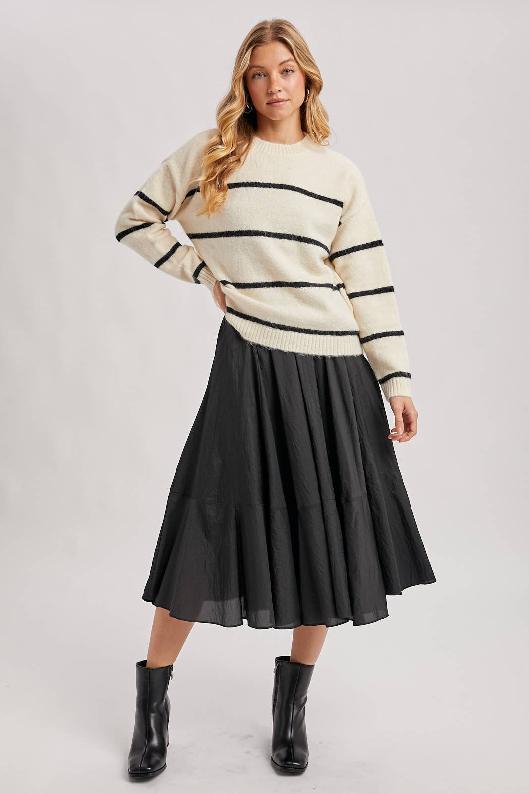 STRIPED FUZZY KNIT SWEATER