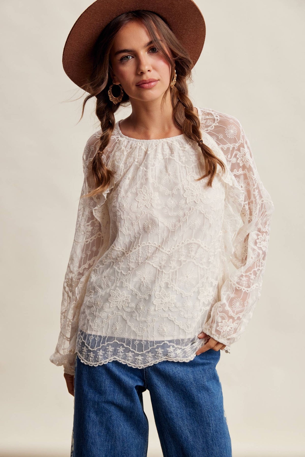 Bohemian Ruffled Lace Blouse