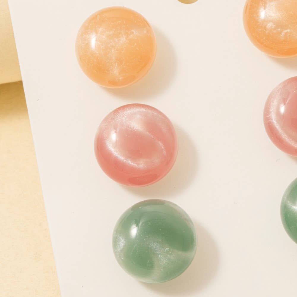 3 Pair Flattened Acrylic Ball Stud Earrings