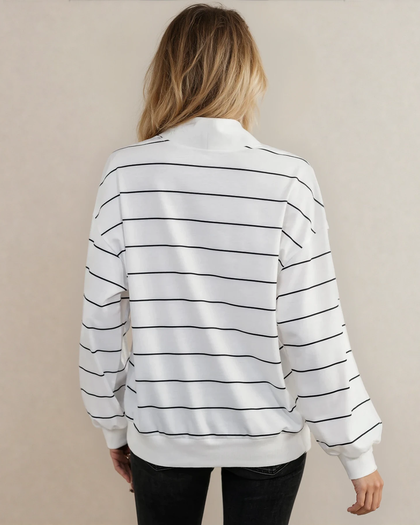 Striped Zipper V-Neck Top