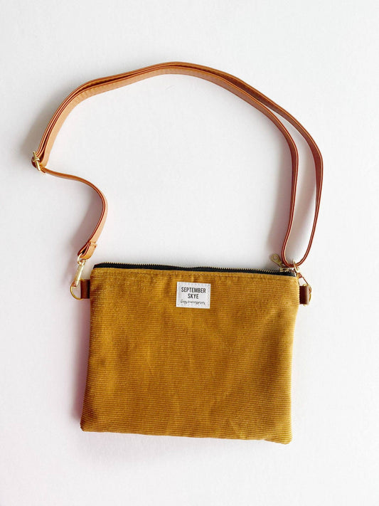 Small crossbody bag in mustard corduroy