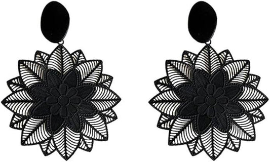 Black Boho Flower Earrings
