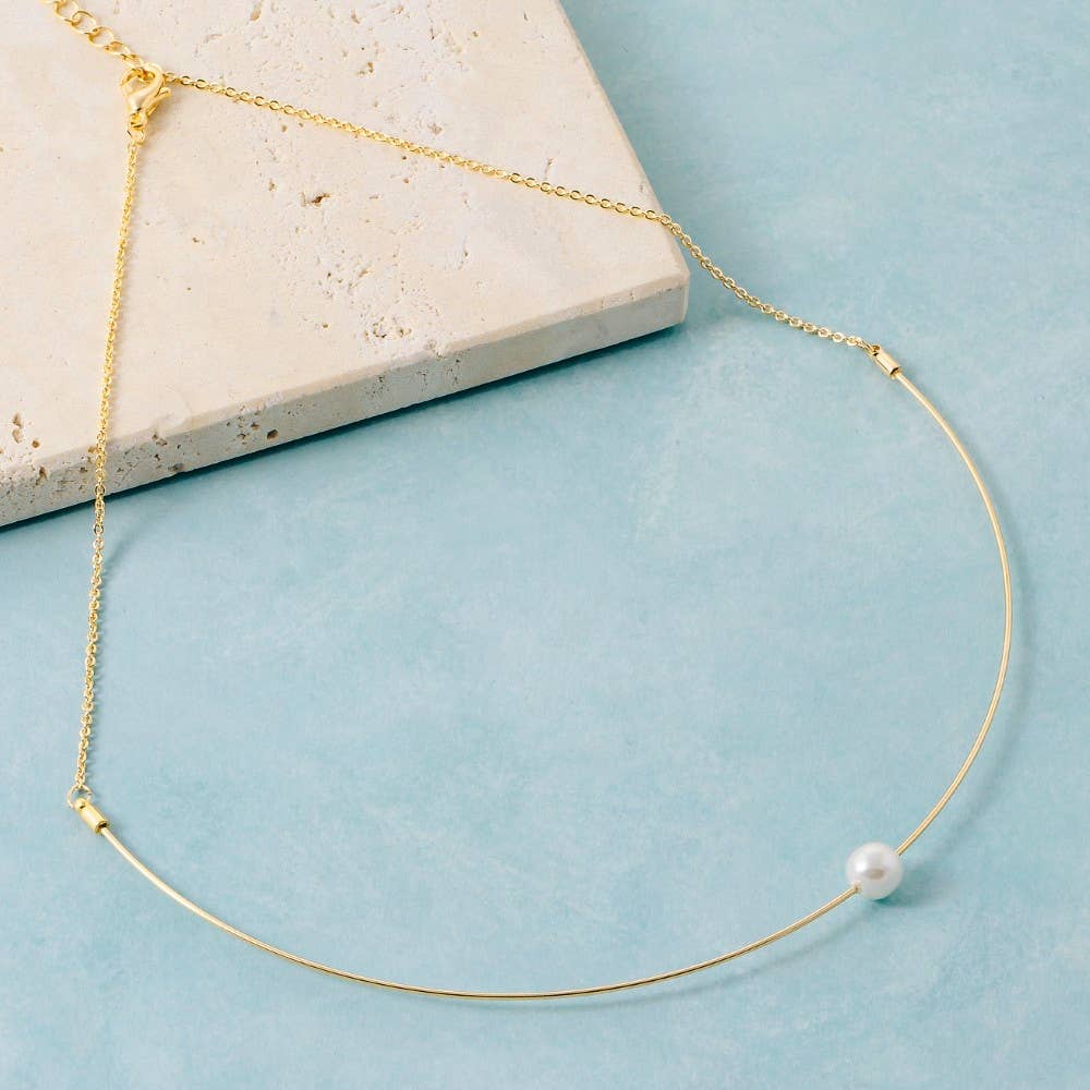 Chain Wire Pearl Bead Choker Necklace