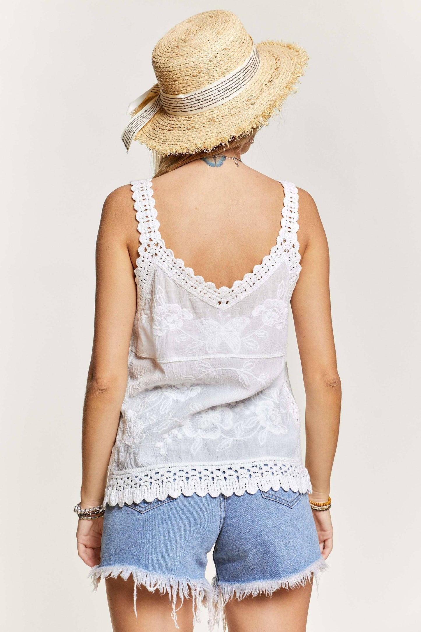 Embroidered Crochet Tank Top