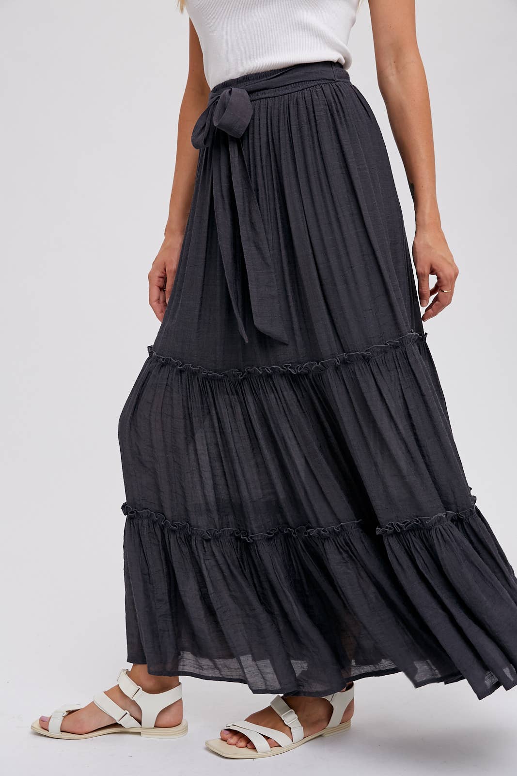 Tiered Ruffle Flowy Maxi Skirt