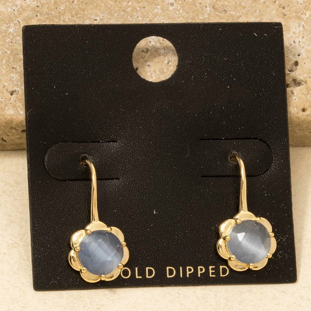 Gold Dipped Faceted Glass Flower Dangle Hook Earrings
