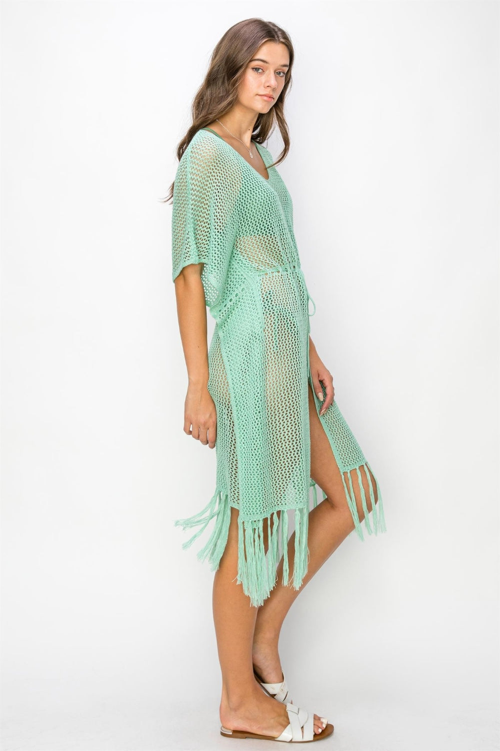 HYFVE Drawstring Waist Fringed Hem Cover Up