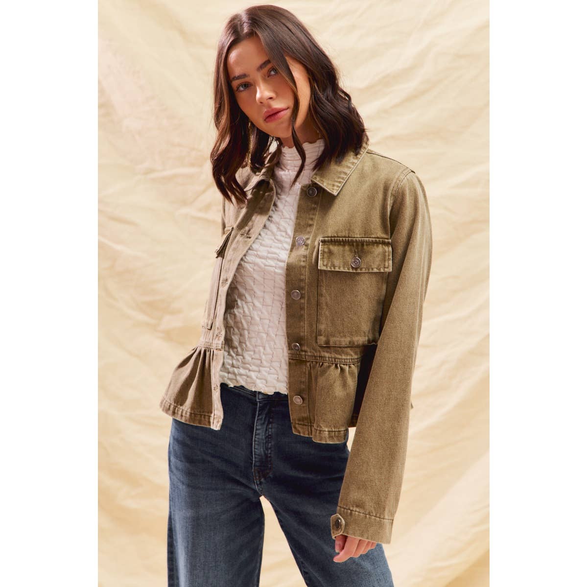 Denim Peplum Button Jacket