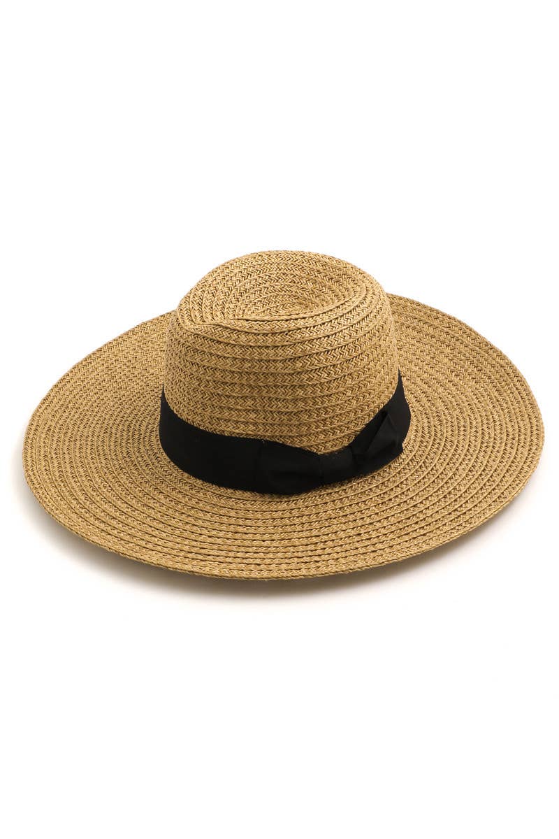 Bow Tie Straw Weave Floppy Sun Hat